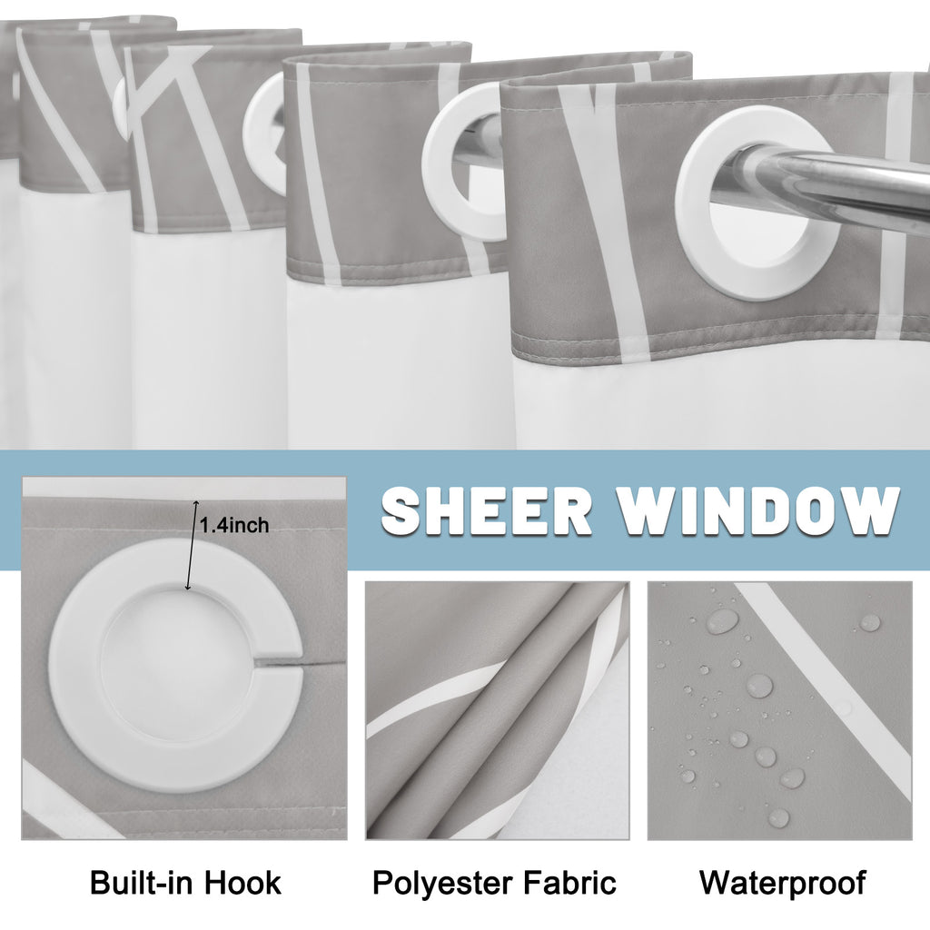 SIXLON Ringless Shower Curtain with Snap-in Liner, Gray White, 71 x 74 Inch