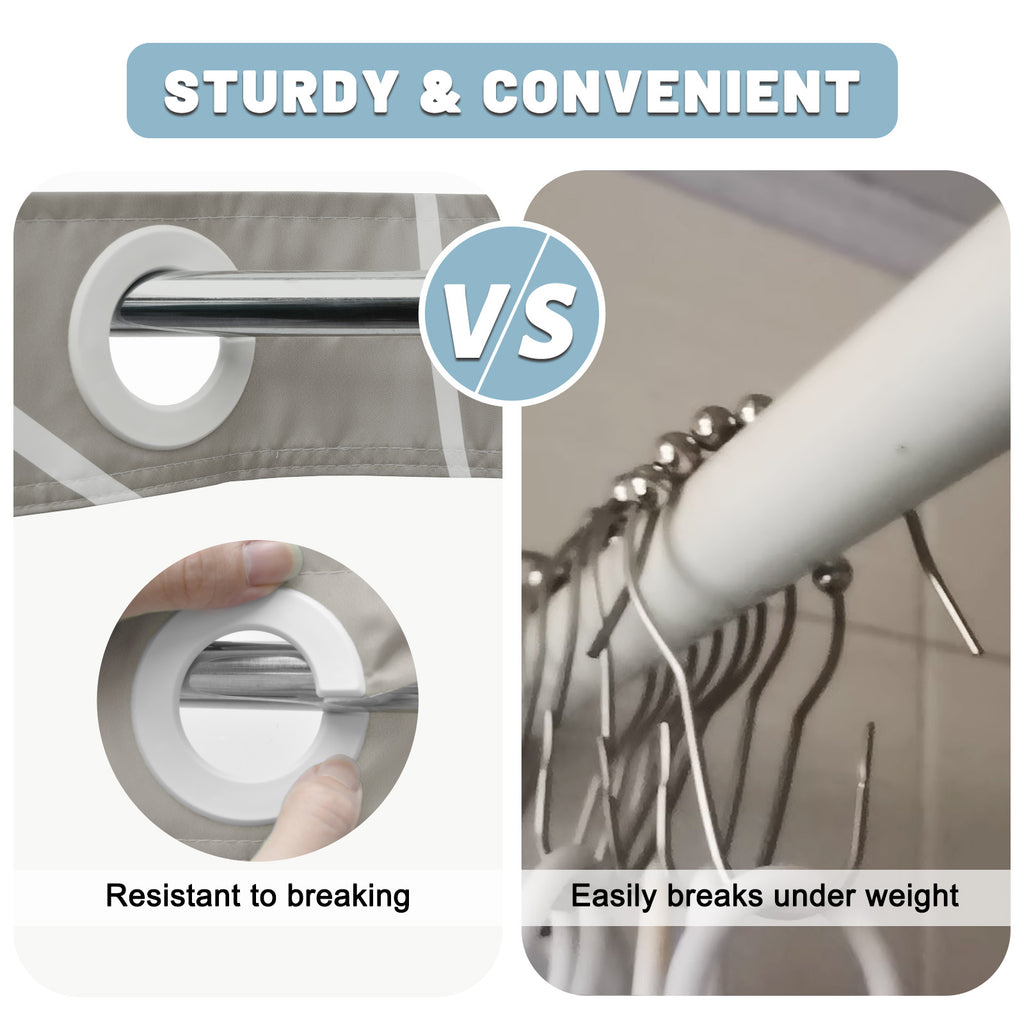 SIXLON Ringless Shower Curtain with Snap-in Liner, Gray White, 71 x 74 Inch
