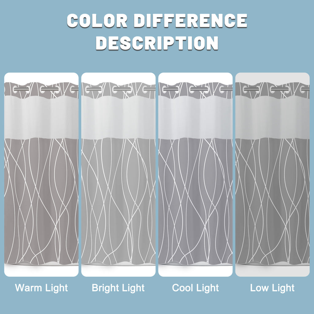 SIXLON Ringless Shower Curtain with Snap-in Liner, Gray White, 71 x 74 Inch