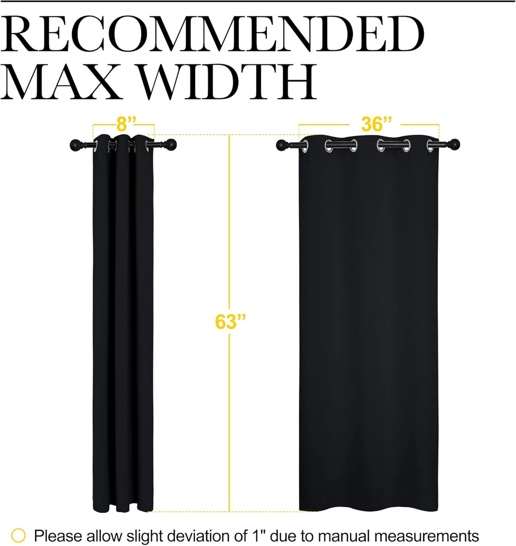 SIXLON Black Blackout Curtains for Bedroom 42" Wide x 63" Long 2 Panels