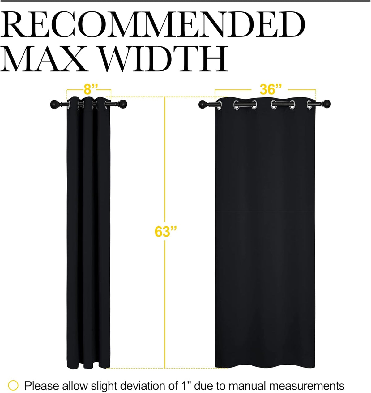 SIXLON Black Blackout Curtains for Bedroom 42" Wide x 63" Long 2 Panels