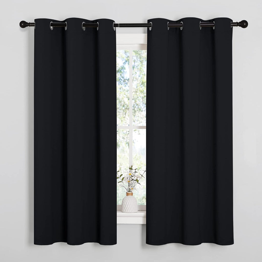 SIXLON Black Blackout Curtains for Bedroom 42" Wide x 63" Long 2 Panels