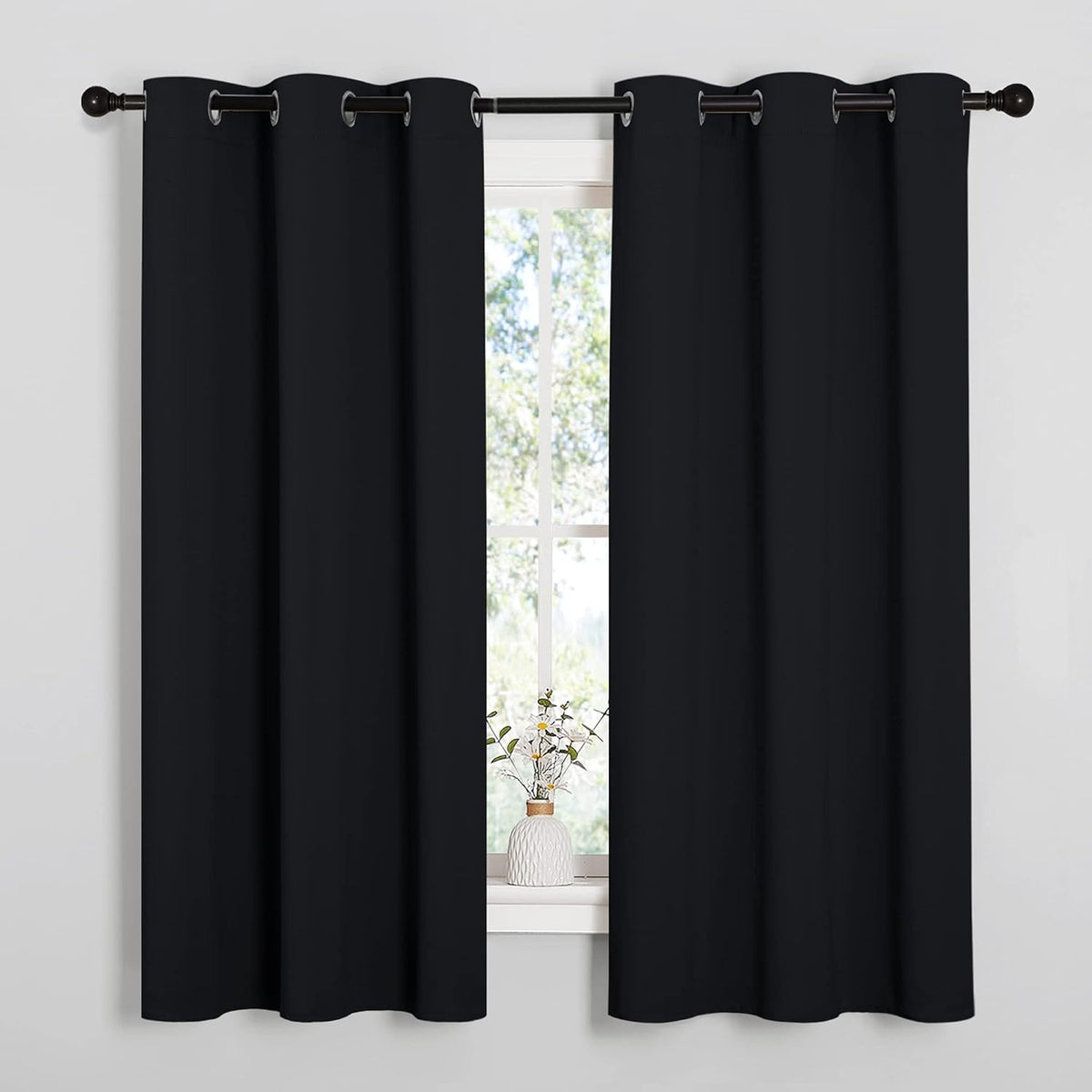 SIXLON Black Blackout Curtains for Bedroom 42" Wide x 63" Long 2 Panels
