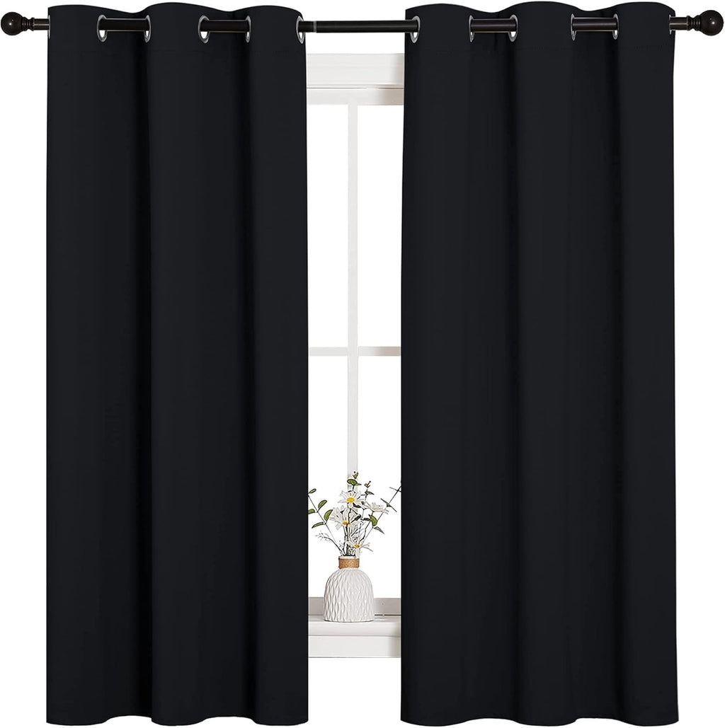 SIXLON Black Blackout Curtains for Bedroom 42" Wide x 63" Long 2 Panels