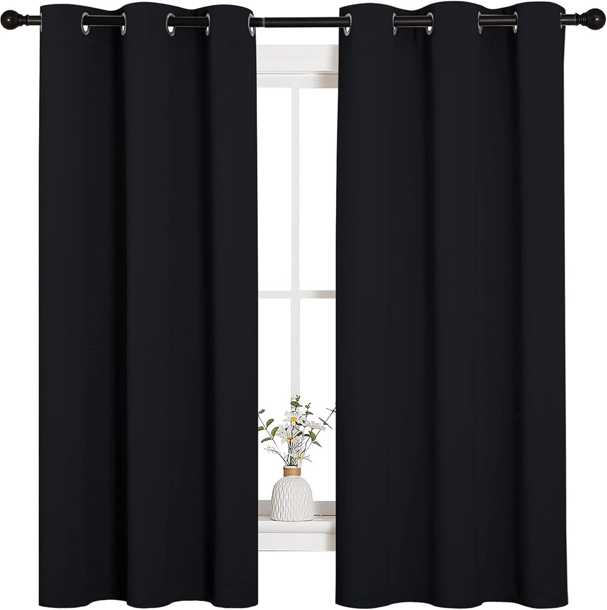 SIXLON Black Blackout Curtains for Bedroom 42" Wide x 63" Long 2 Panels