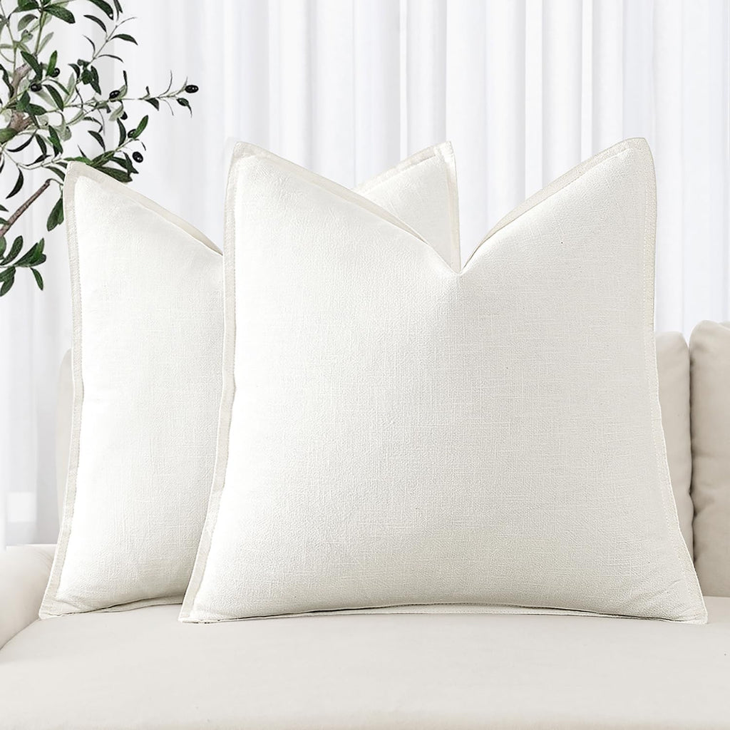 SIXLON Decorative Linen Euro Sham Pillow Covers 24x24 Natural Beige