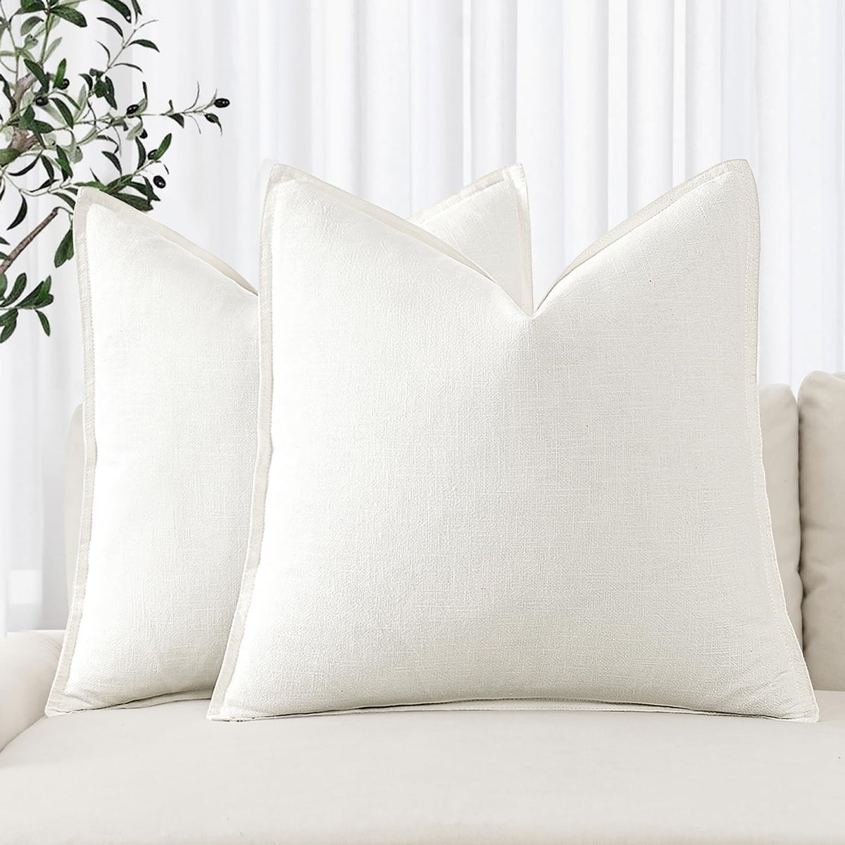 SIXLON Decorative Linen Euro Sham Pillow Covers 24x24 Natural Beige