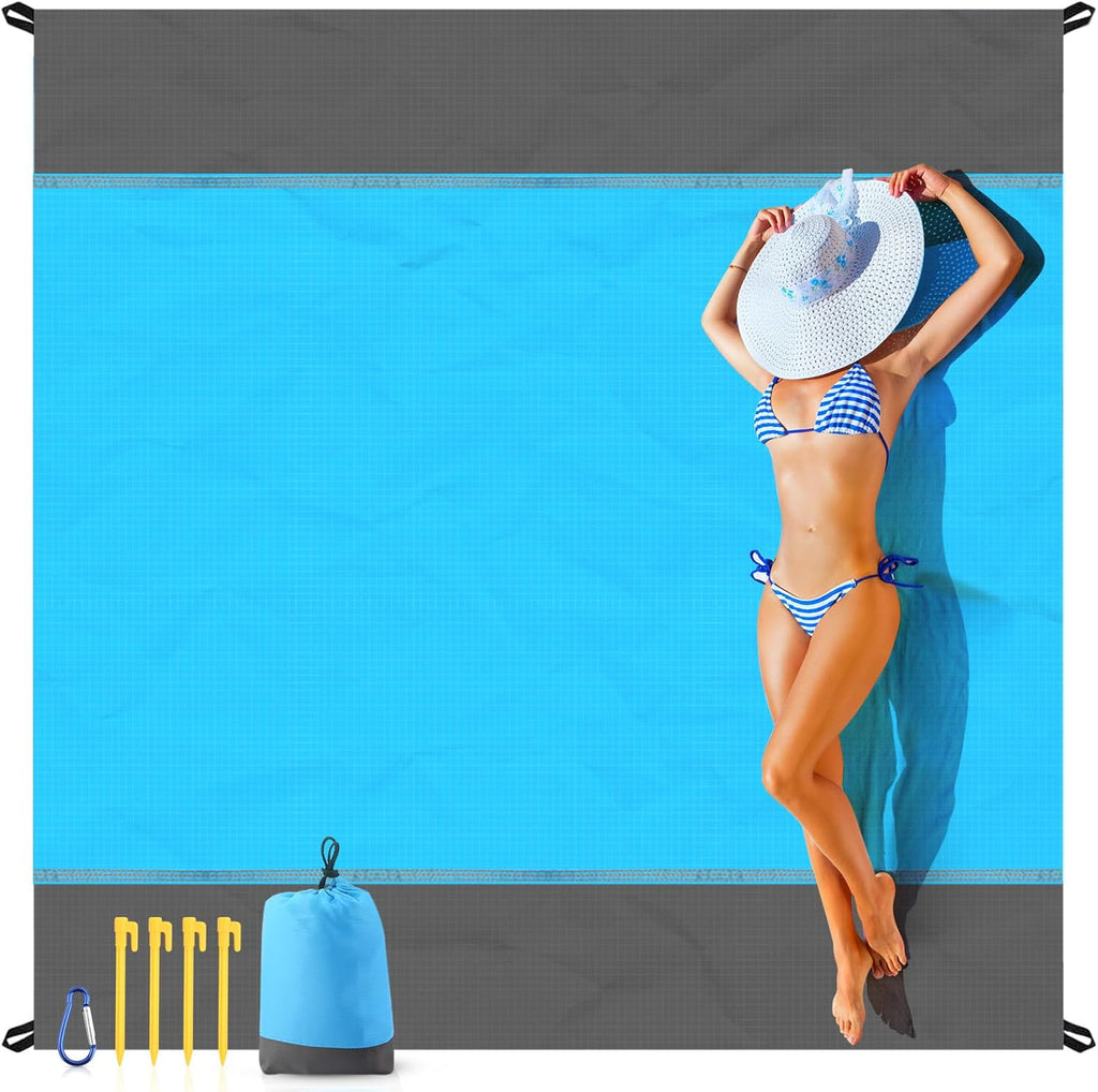 SIXLON Beach Blanket Sandproof Oversized, 79''×83'' Extra Large Beach Mat, Portable Picnic Mat for Travel Camping Hiking, Lightweight Beach Essentials Family Water Resistant Mat