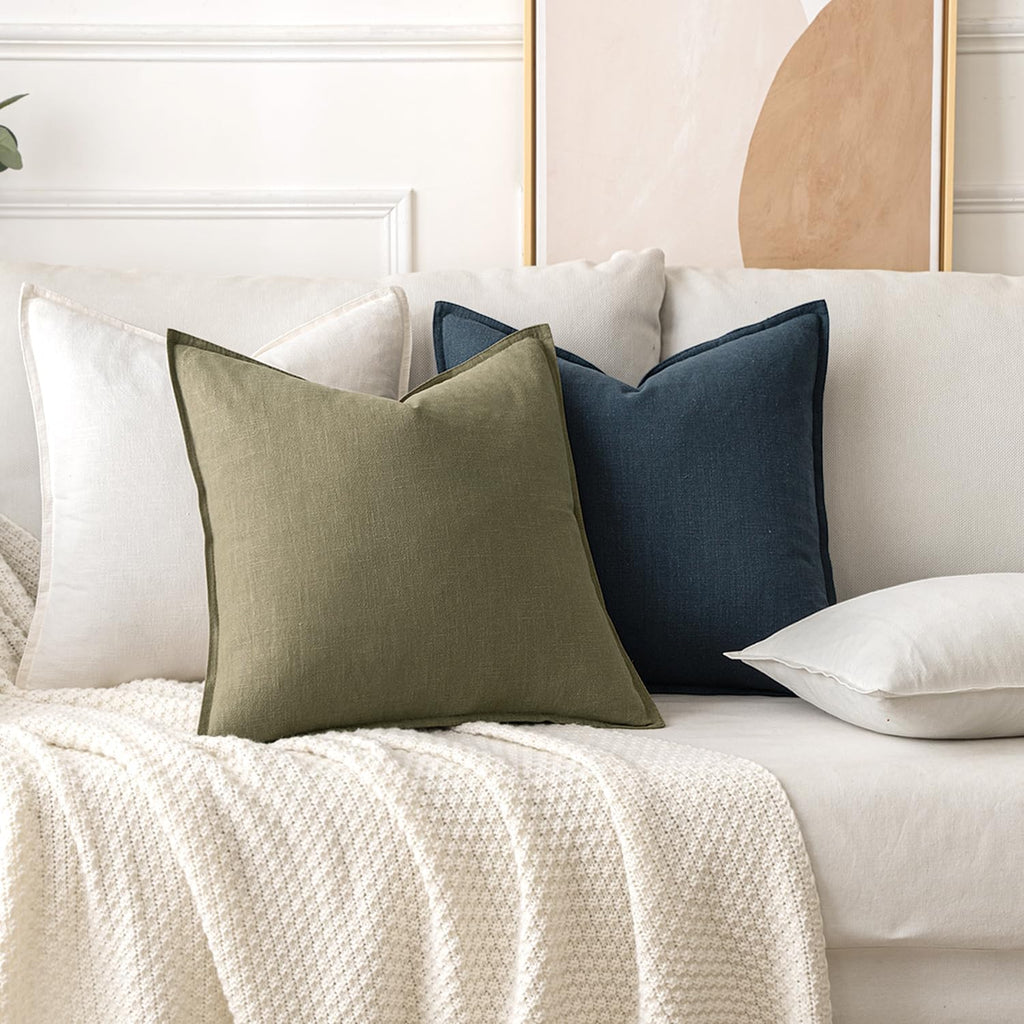 SIXLON Decorative Linen Euro Sham Pillow Covers 24x24 Natural Beige