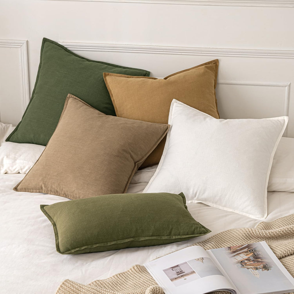 SIXLON Decorative Linen Euro Sham Pillow Covers 24x24 Natural Beige
