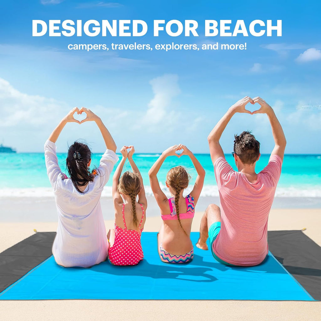 SIXLON Beach Blanket Sandproof Oversized, 79''×83'' Extra Large Beach Mat, Portable Picnic Mat for Travel Camping Hiking, Lightweight Beach Essentials Family Water Resistant Mat