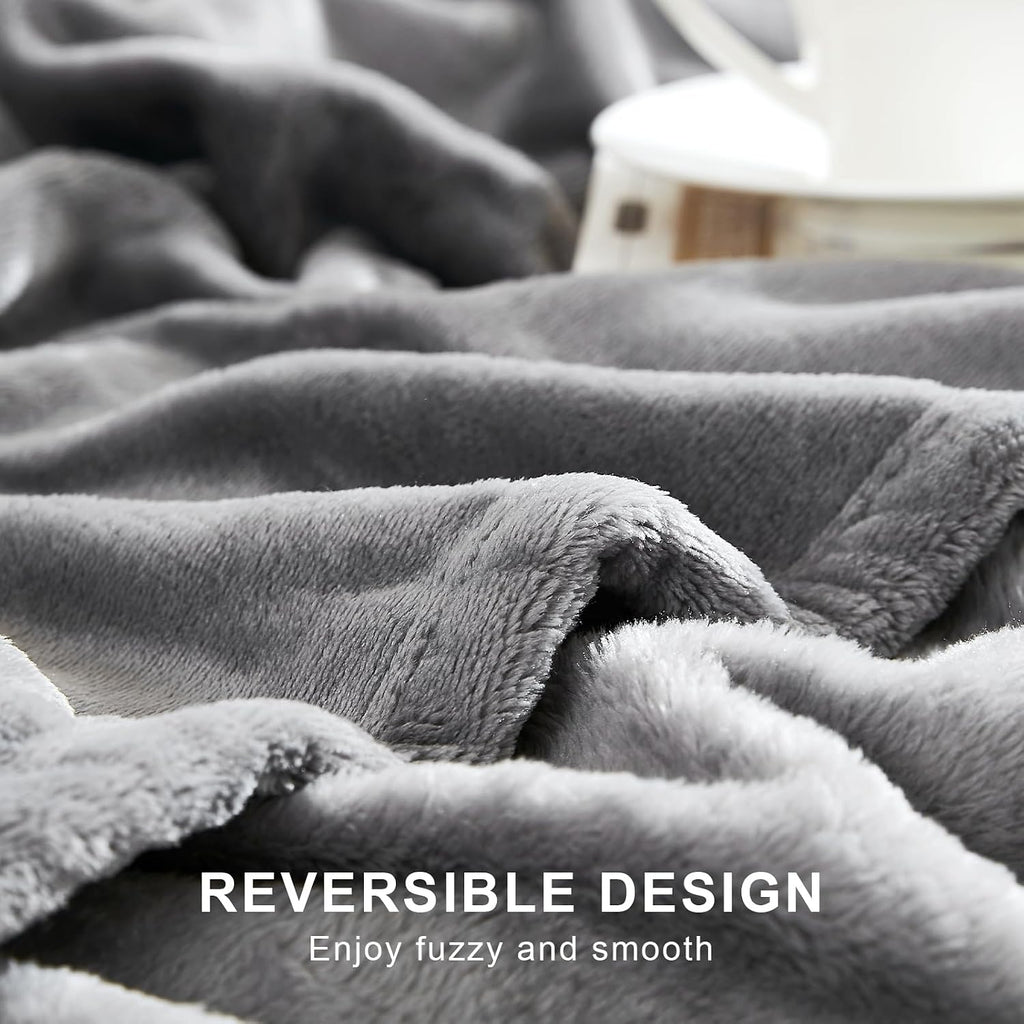 SIXLON Twin Grey Fleece Blanket, Soft Flannel Bed Blanket