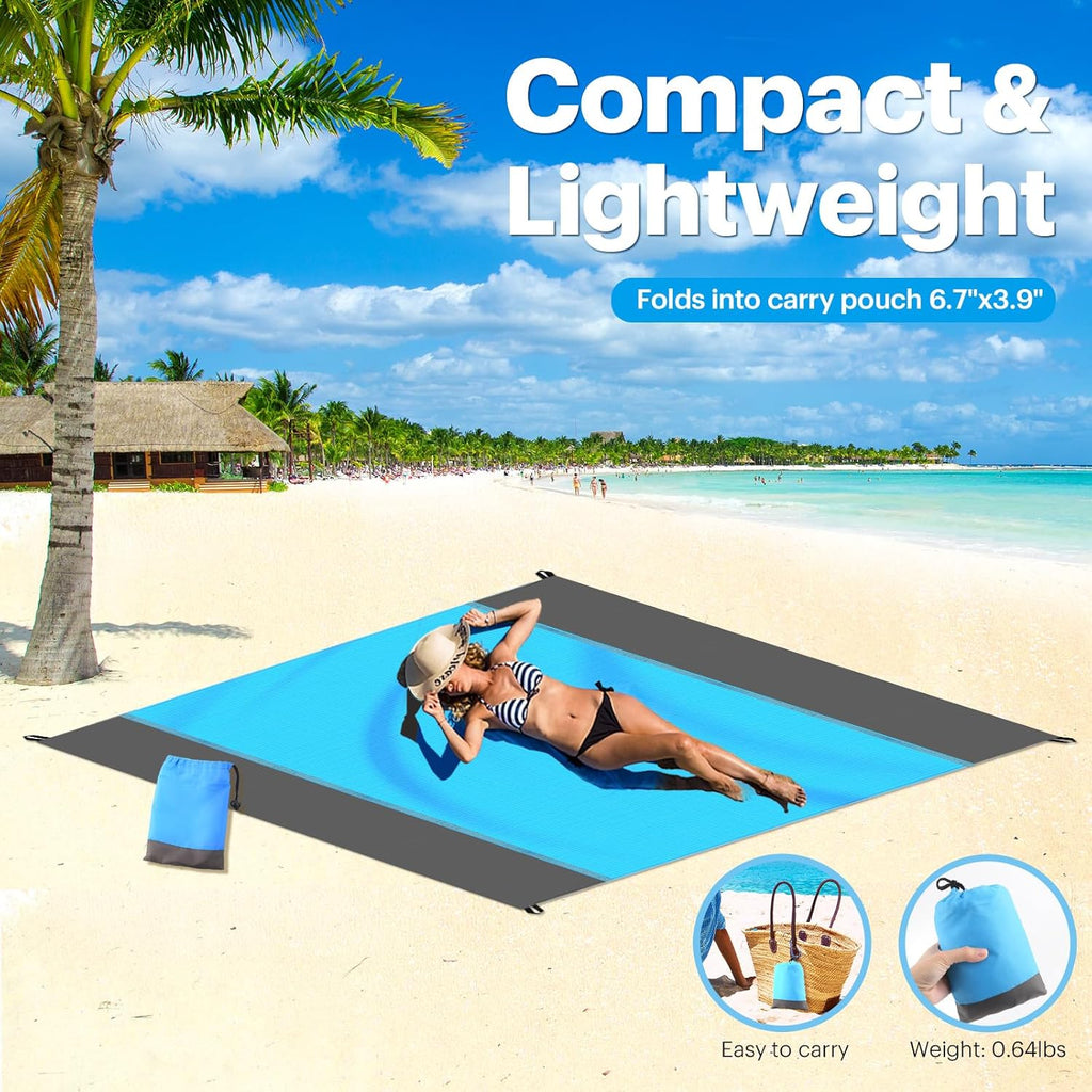 SIXLON Beach Blanket Sandproof Oversized, 79''×83'' Extra Large Beach Mat, Portable Picnic Mat for Travel Camping Hiking, Lightweight Beach Essentials Family Water Resistant Mat