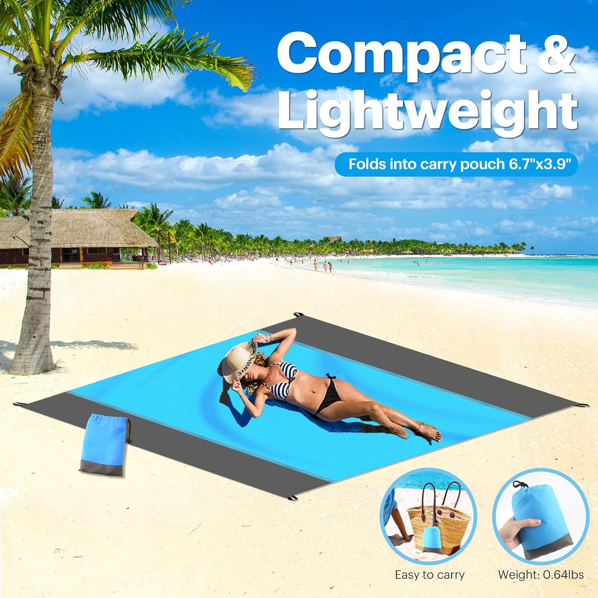 SIXLON Beach Blanket Sandproof Oversized, 79''×83'' Extra Large Beach Mat, Portable Picnic Mat for Travel Camping Hiking, Lightweight Beach Essentials Family Water Resistant Mat