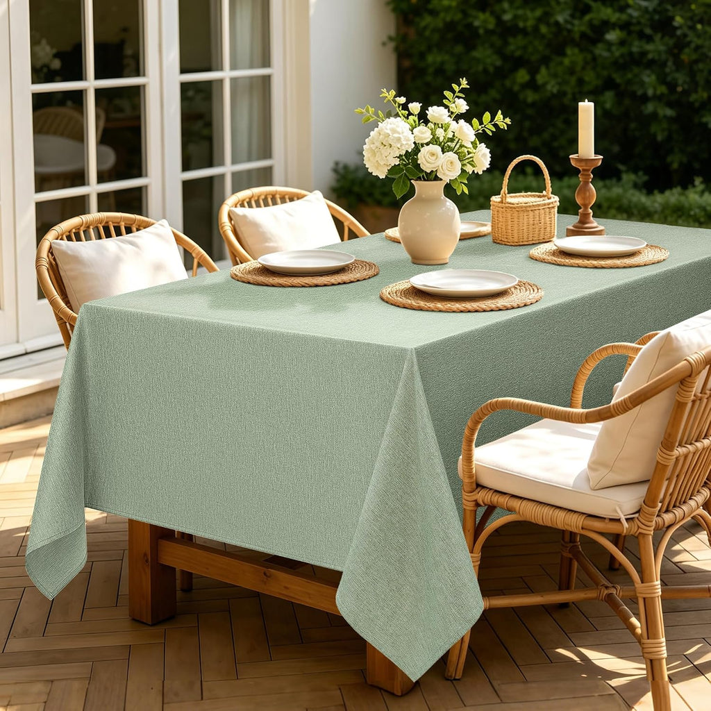 SIXLON Sage Green Linen Textured Tablecloth Rectangular 52 x70 Inch
