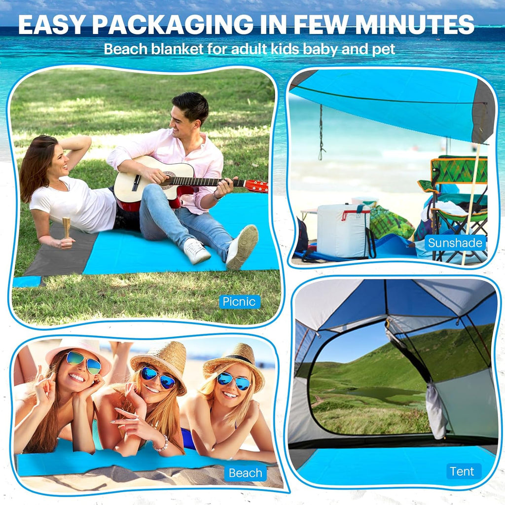 SIXLON Beach Blanket Sandproof Oversized, 79''×83'' Extra Large Beach Mat, Portable Picnic Mat for Travel Camping Hiking, Lightweight Beach Essentials Family Water Resistant Mat