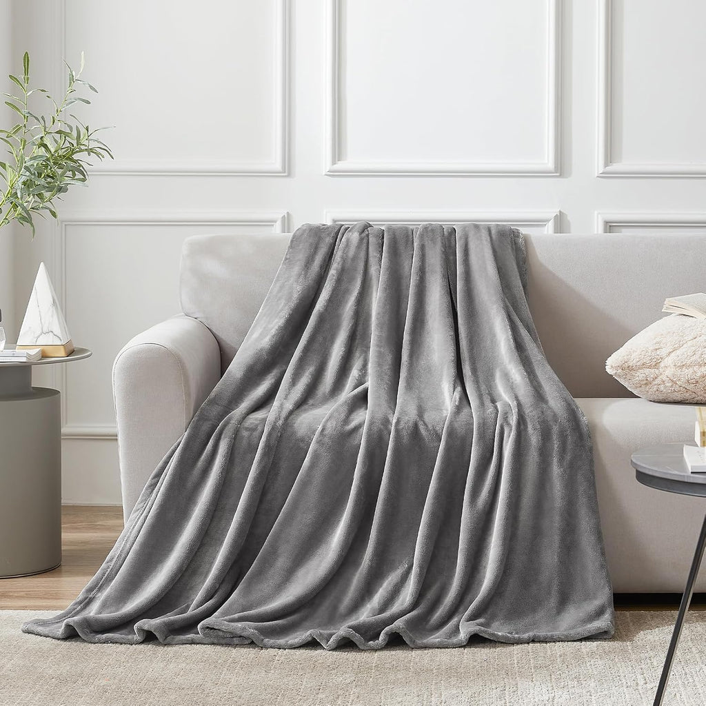 SIXLON Twin Grey Fleece Blanket, Soft Flannel Bed Blanket