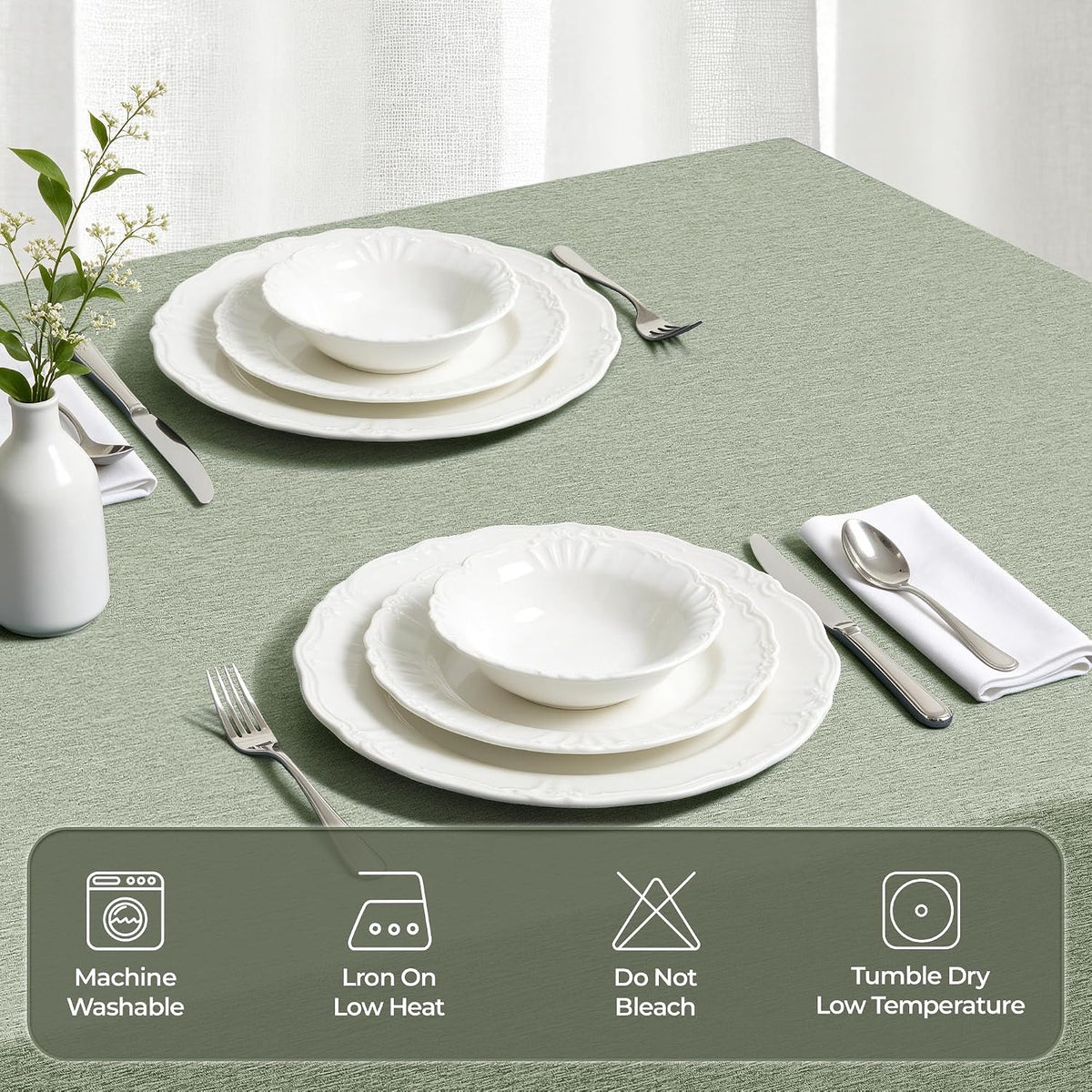 SIXLON Sage Green Linen Textured Tablecloth Rectangular 52 x70 Inch