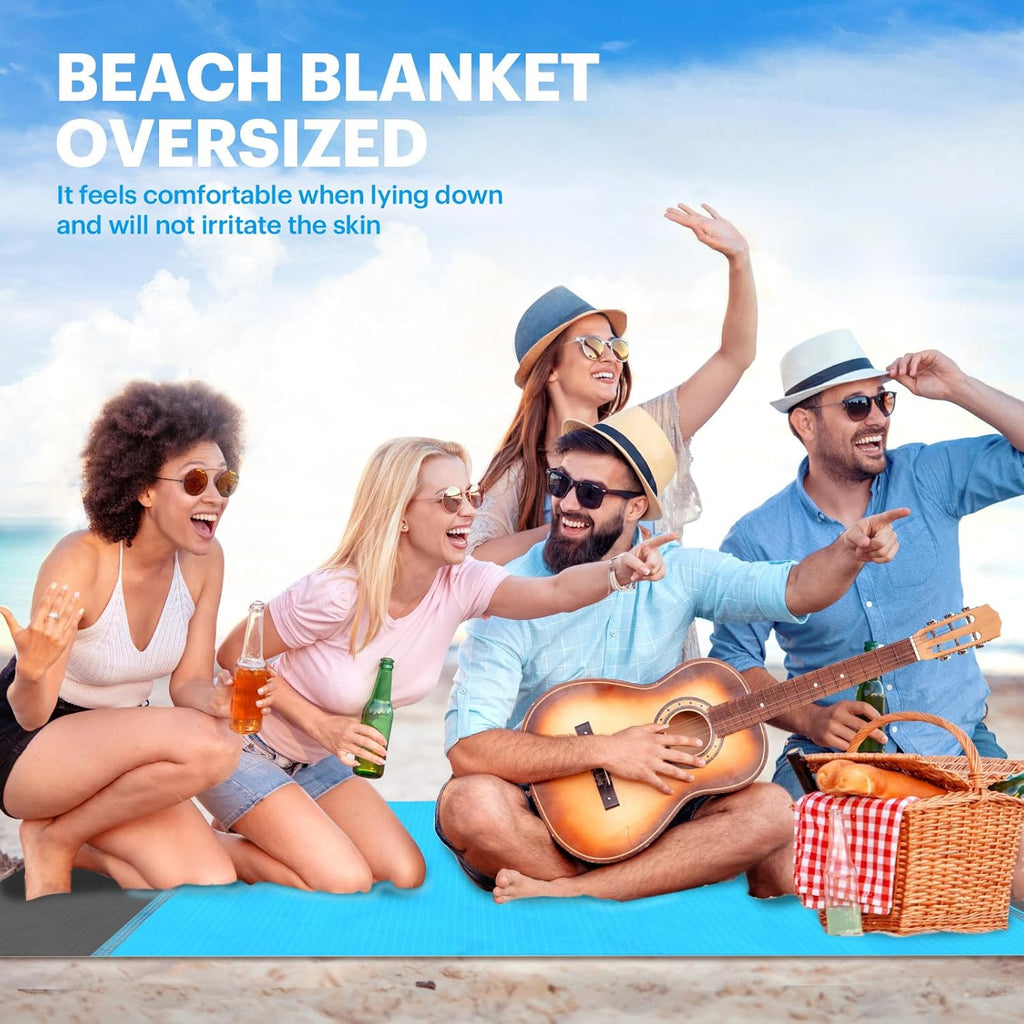 SIXLON Beach Blanket Sandproof Oversized, 79''×83'' Extra Large Beach Mat, Portable Picnic Mat for Travel Camping Hiking, Lightweight Beach Essentials Family Water Resistant Mat