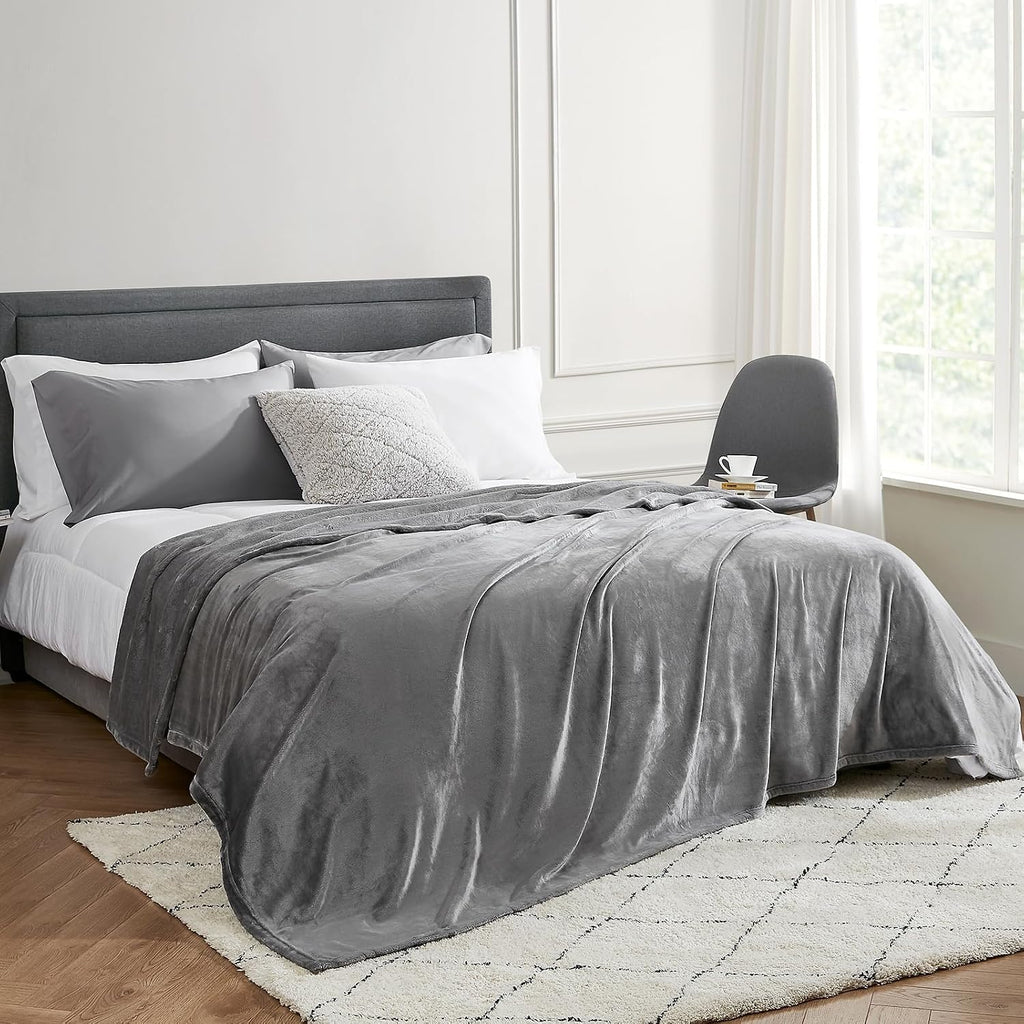 SIXLON Twin Grey Fleece Blanket, Soft Flannel Bed Blanket