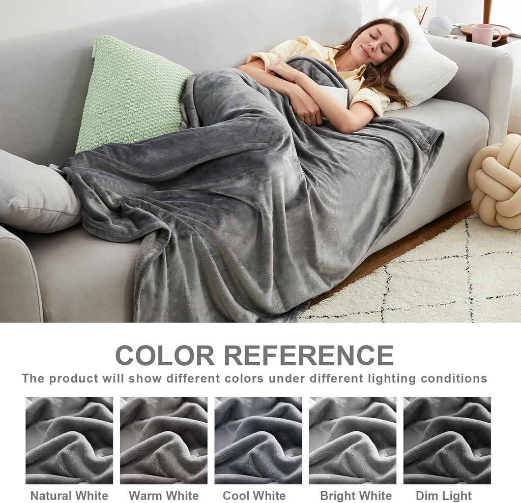 SIXLON Twin Grey Fleece Blanket, Soft Flannel Bed Blanket
