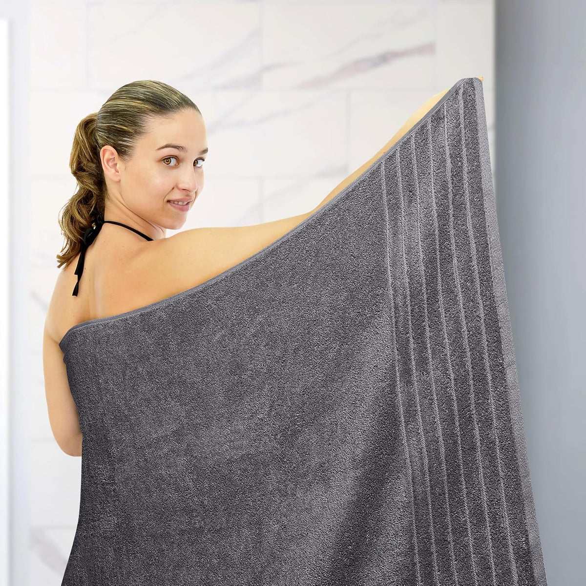 SIXLON 1 Piece Jumbo Bath Sheet 40 x 80 Inches, Dark Grey